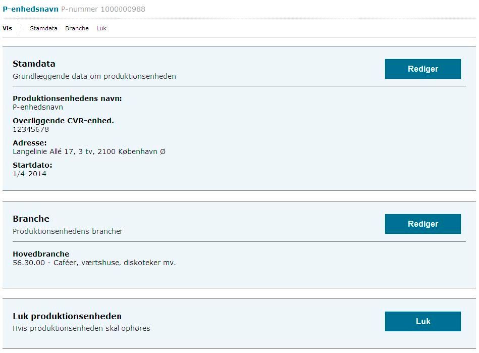 Stamdata - produktionsenhed